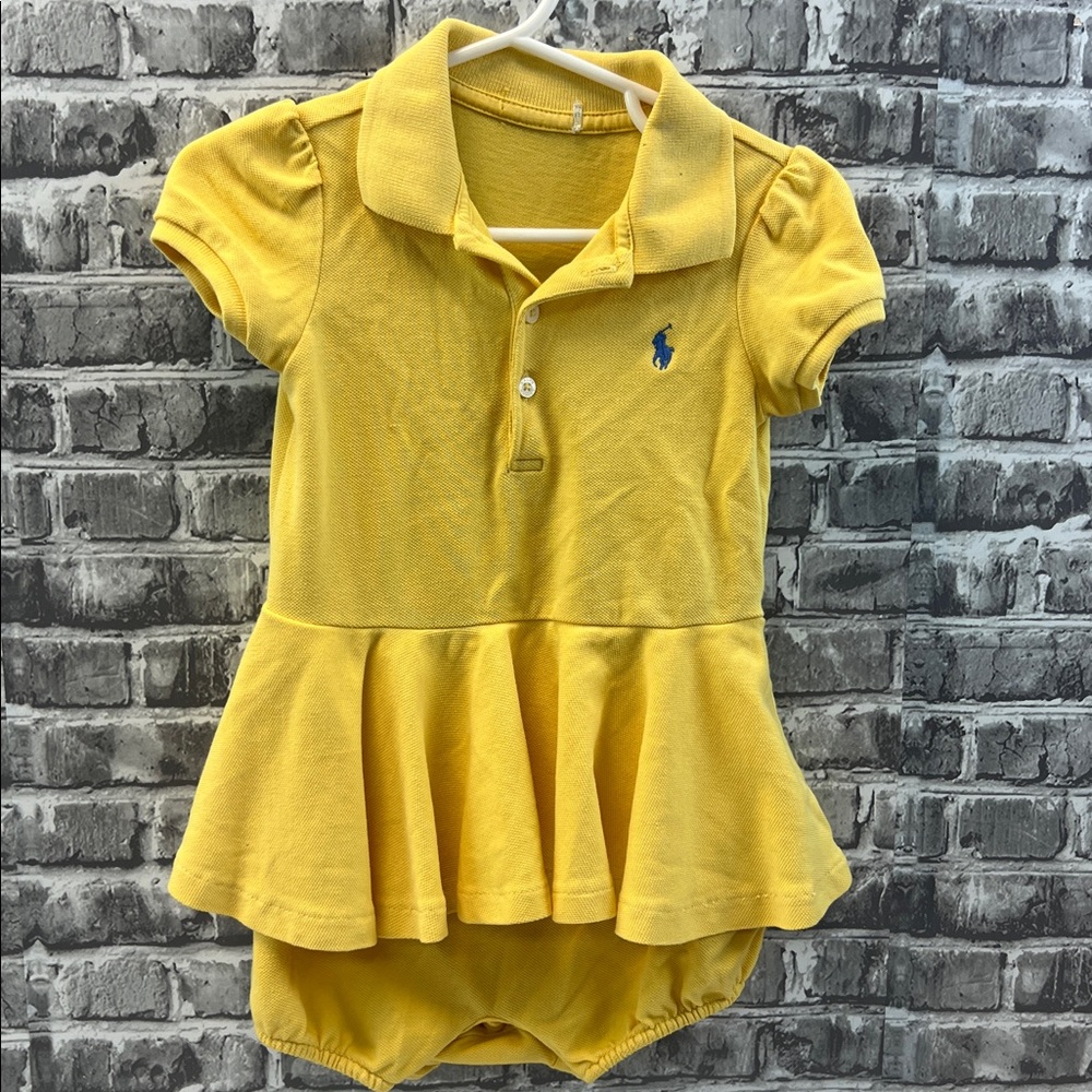 Baby girls Yellow Polo romper with‎ Blue Logo